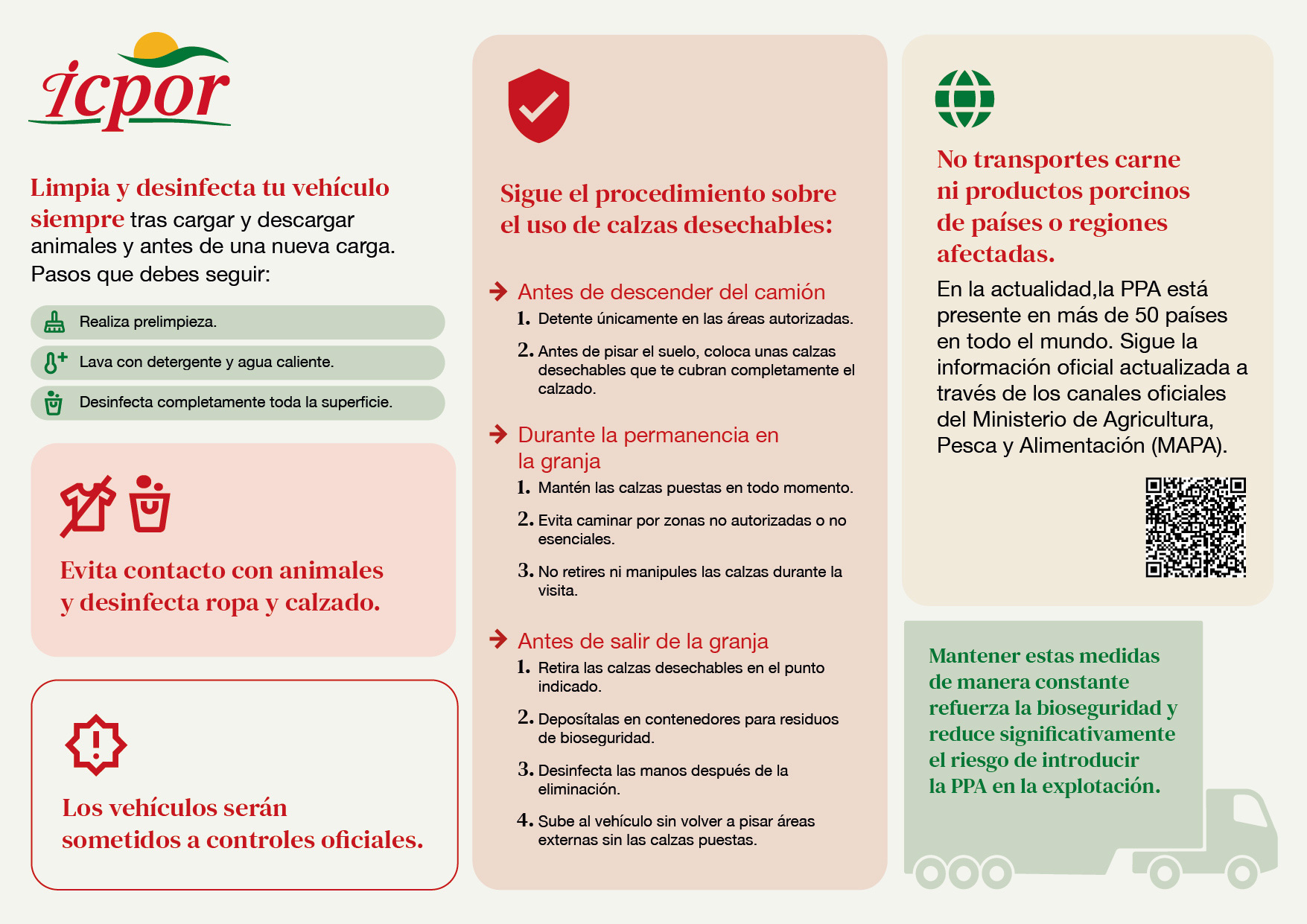 Medidas de refuerzo de la bioseguridad para el personal de transporte sobre la PPA